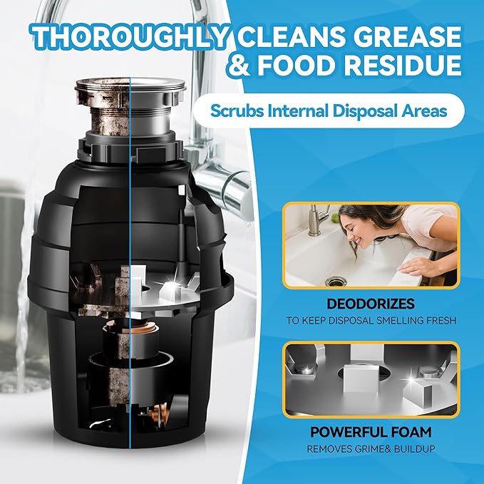 Garbage Disposal Cleaner Dishwasher cleaning supplies Washing Machine Deodorizer Fresher Sink Drain Tablets Kitchen Drain Cleaning Care Odor Disposer with Foaming Action 24Pack