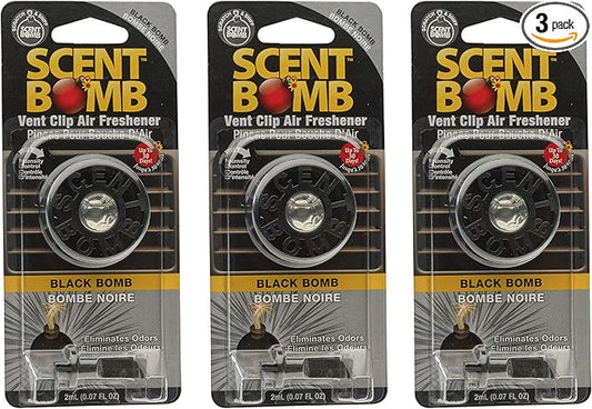 Scent Bomb Car Air Freshener Vent Clip – Long-Lasting Fragrance, Easy Clip-On Design for Freshness On-the-Go, Ideal for Cars, Trucks & SUVs – Keeps Your Vehicle Smelling Fresh (Black Bomb, 3 Pack)