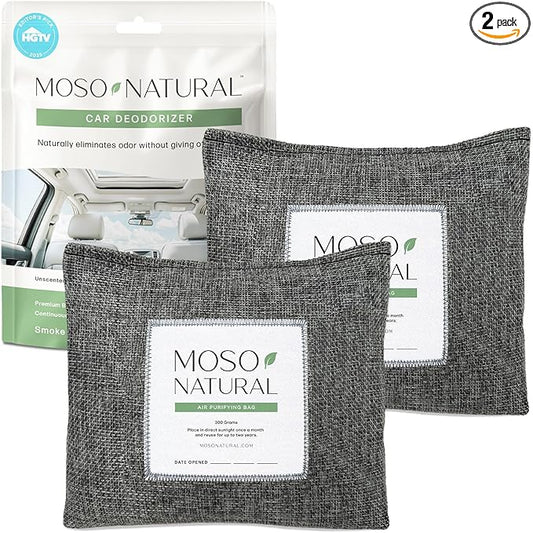 Moso Natural Charcoal Odor Absorber for Cars (2 Pack) 300g Bamboo Charcoal Air Purifying Bag, Unscented Odor Eliminator, Lasts Up to 2 Years, HGTV Editors’ Pick