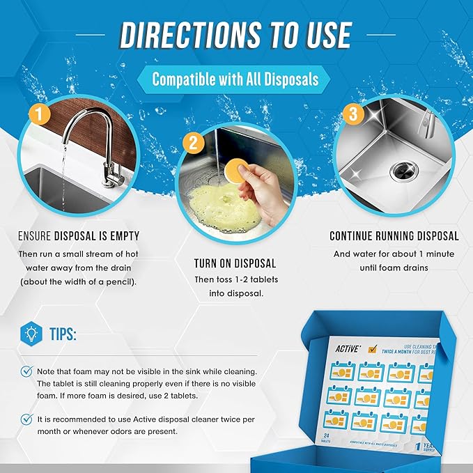 ACTIVE Washing Machine And Disposal Cleaning Tablets 48 Pack - Includes 12 Month Supply Garbage Disposer Freshener & Washing Machine Descaler Deep Cleaning Tablets - 48 Tablet Combo