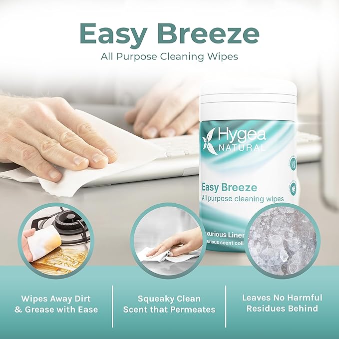 Hygea Natural EasyBreeze All Purpose Cleaning Wipes - Natural Wipes for Multi-surface Cleaning - Environmentally Responsible - Luxurious Linen Scented (Single Pack of 50)