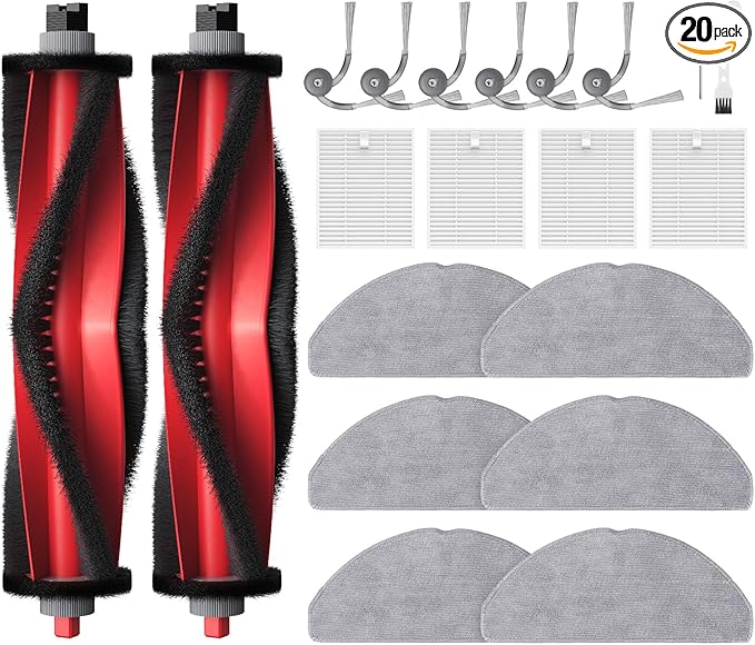 Replacement Parts Accessories Compatible with Roborock Q7 M5+/ Q7 M5/ Q7 L5/ Q7 L5+ Robot Vacuum Cleaner, 2 Roller Brushes, 6 Mop Pads, 6 Side Brush, 4 Filters, 1 Cleaning Brush & 1 screwdriver