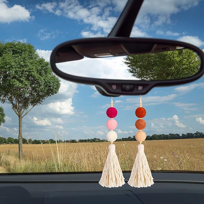 6 Pieces Felt Ball Car Diffuser Essential Oil Car Tassel Hanging Bead Aromatherapy Diffuser Colorful Charm Vent Clips Air Freshener for Decor(Bright Color)