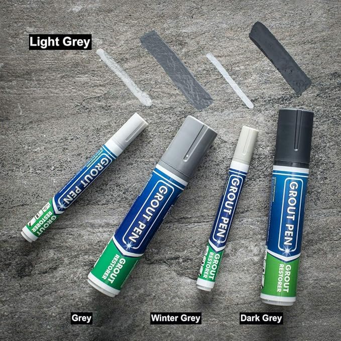 Grout Pen Tile Paint Marker: Light Grey 1 Pack and 2 Pack with Extra Tips (Narrow, 5mm) - Waterproof Grout Colorant and Sealer Pen to Renew, Repair, and Refresh Tile Grout - Cleaner Floor Pens