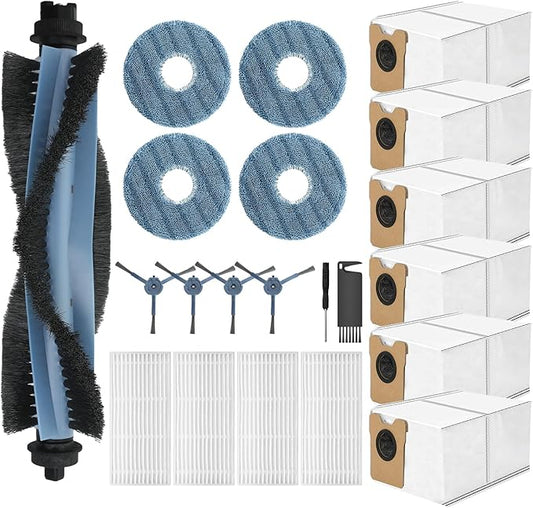 21 Pack Omni C20 Accessories Kit Replacement Compatible with Eufy Omni C20 Robot Vacuum Cleaner, 1 Main Roller Brush,4 Hepa Filters,4 Mop Pads,4 Side Brush,6 Dust Bags,2 Tool