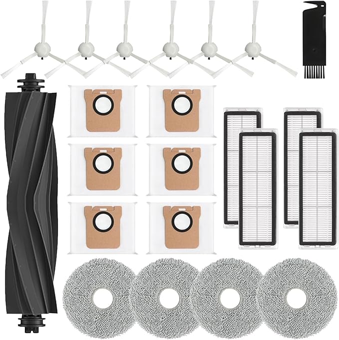 21 Pcs Replacement Parts Compatible for Dreame L10 Ultra / L10s Ultra Robot Vacuum Accessories Kit, 1 Main Brush, 4 HEPA Filters, 6 Dust Bags, 4 Mop Pads, 6 Side Brushes