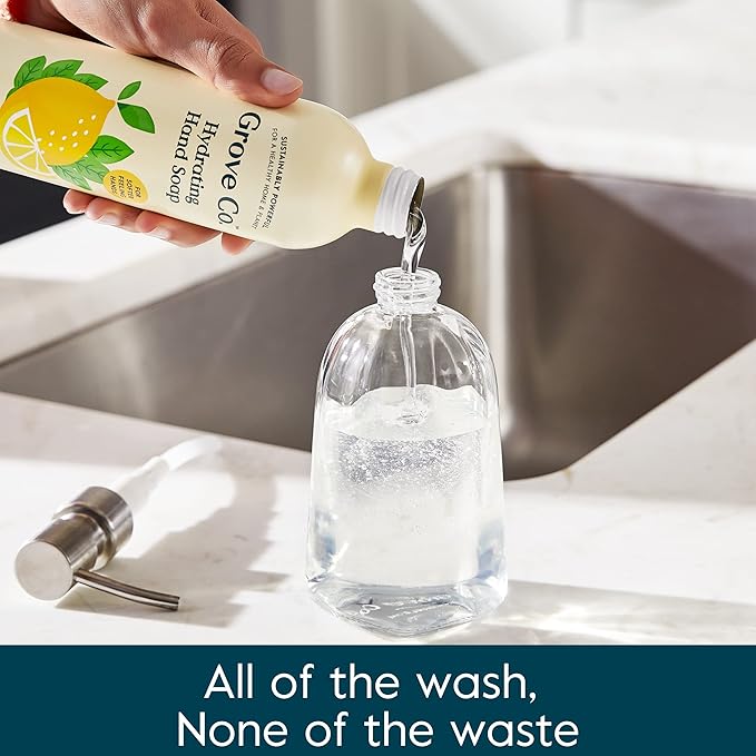 Grove Co. Hydrating Gel Hand Soap Refills (3 x 13 Fl Oz) | Plastic-Free Liquid Hand Soap Refill Set, Leaves Hands Soft and Clean, 100% Natural Lemon & Eucalyptus Fragrance