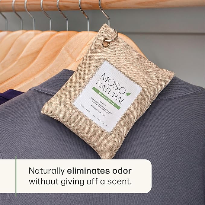 Moso Natural Air Purifying Bag 200g (5 Pack) A Scent Free Odor Eliminator for Cars, Closets, Bathrooms, Pet Areas. Premium Moso Bamboo Charcoal Odor Absorber (Natural Beige)