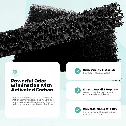 4 Packs Trash Can Odor Absorbing Filters - Activated Charcoal Filters Compatible with Simplehuman Filter Case Trash Cans & Compost Bucket, Activated Carbon Filters Absorb Odor