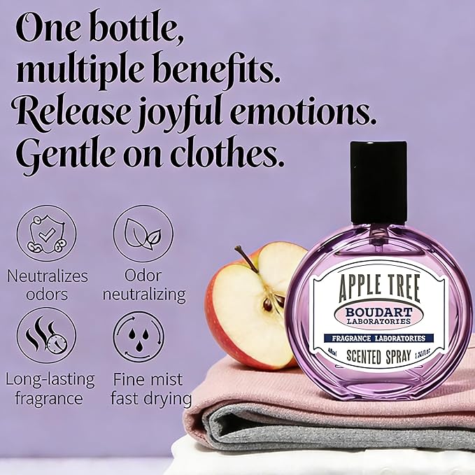 Fabric Refresher Spray & Odor Eliminator – Plant-Based Linen Mist for Clothes, Car, Gym Bag, Office Focus with Apple Aromatherapy, Quick-Dry, TSA Travel Size 1.35oz