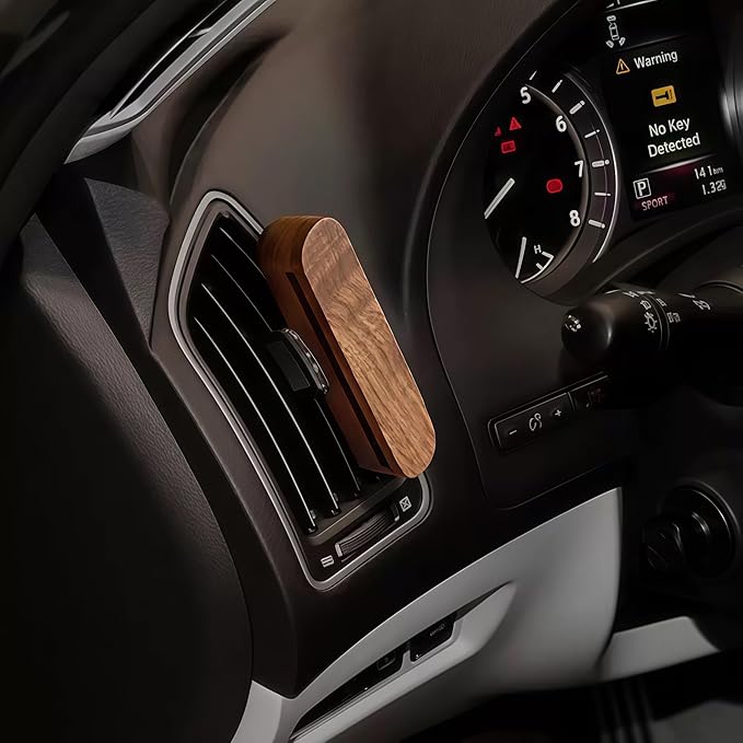 Natural Walnut Wood Vent Clip for Car (2-Pack) - Refillable Aroma Diffuser Base, Includes 10 Unscented Absorber Sticks - Elegant Air Freshener for Car, Home, Office & More