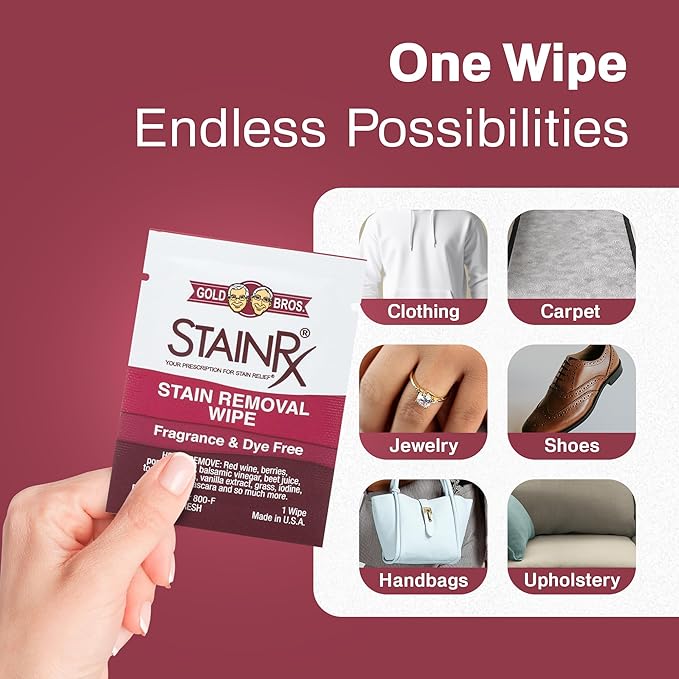 18 Pack Stain Remover Wipe – Travel Wipes for Clothes, Carpet, Upholstery, & Laundry, Instant Removal of Stubborn Red Wine, Blood, Coffee - Everyday Stains, Pocket Stain Treater Towelettes