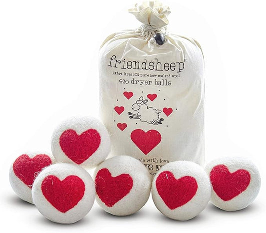 Friendsheep Wool Dryer Balls, Organic Reusable Fabric Softener Alternative for Laundry, Handmade, Fair Trade, Hypoallergenic, Eco-Friendly, Plastic-Free (6 Pack XL ??One Love)
