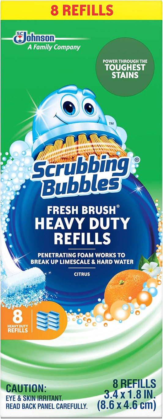 Scrubbing Bubbles Toilet Bowl Wand Cleaner Refills, Fresh Brush Heavy Duty Cleaner Toilet Refill Pads, Removes Limescale & Odors, Citrus Scent, 8 Count (Pack of 1)