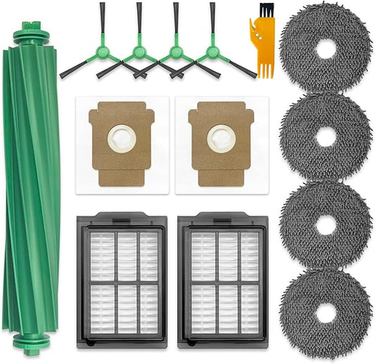 Replacement Parts for iRobot Roomba Plus 405/505 / 507 Combo Robot Vacuum, 1 Main Brush, 4 Side Brushes, 2 Hepa Filters, 4 Mop Pads, 2 Dust Bags (14 Pack)