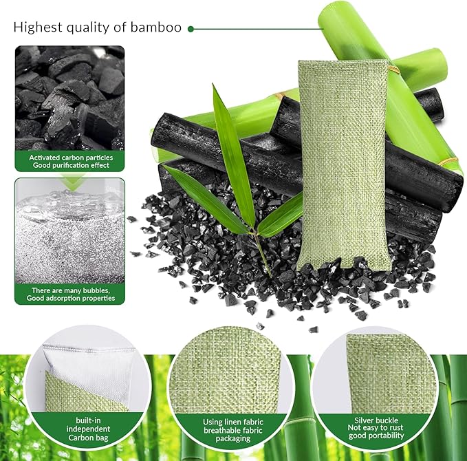 2 Bags Natural Air Purifying Bag | Bamboo Charcoal Odor Absorber for Home & Car | Closet Odor Eliminator, Small Room Deodorizer & Car Air Freshener | Charcoal Bags (75g light green2, Unscented)