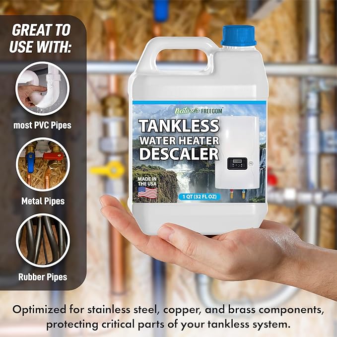 Nature's Freedom Tankless Water Heater Flush Descaler, Quart (32 oz) – Professional Non-Toxic Descaling Solution, Biodegradable, Made in the USA
