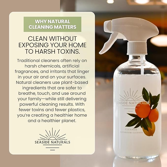 Cleanse Kit – Non-Toxic Bathroom Cleaner with Citrus Essential Oils (Lemon, Grapefruit & Orange) – Refillable Glass Bottle, Plant-Based Deep Clean Formula. 1oz - makes 1 bottle.
