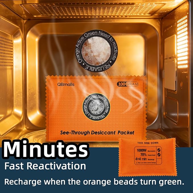100g [5 Packs] See-Through Desiccant Packs for Storage,Rechargeable Silica Gel Packets, Moisture Absorbers for Storage Bins, 3D Filaments, Cars, Safe, Electronics, Toolboxes,and more.