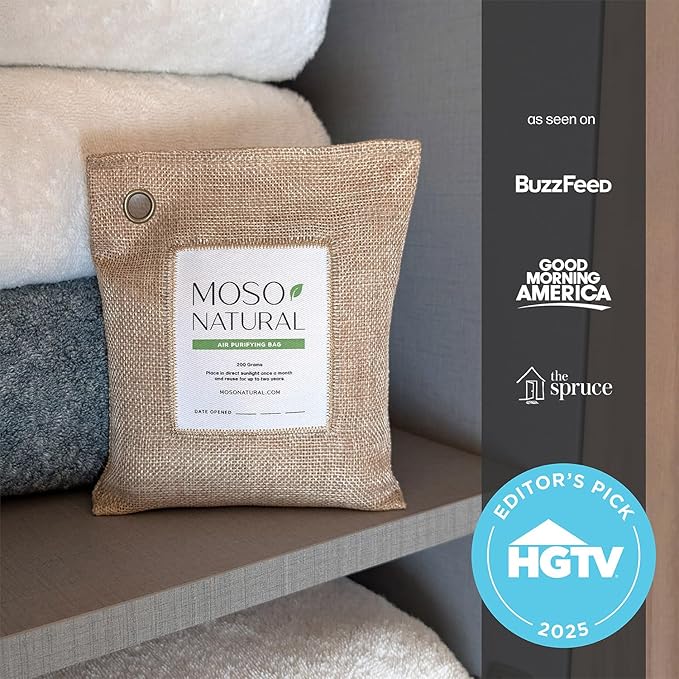 Moso Natural Air Purifying Bag 200g (4 Pack). A Scent Free Odor Eliminator for Cars, Closets, Bathrooms, Pet Areas. Premium Moso Bamboo Charcoal Odor Absorber. Two Year Lifespan! (Natural Beige)