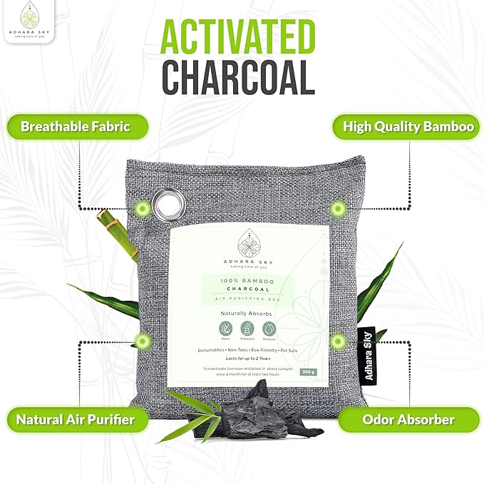 12 Pack Bamboo Charcoal Air Purifying Bag, Activated charcoal Bags Odor Absorber, Odor Eliminator for Home, Car, Office, Closet & House Deodorizer (6X200g,2X100g,4X50g,6 Hooks & Strings)