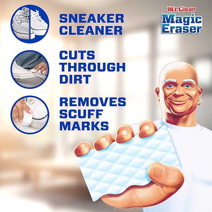 Mr. Clean Magic Eraser Sponge, All Purpose Cleaner, Cleaning Scrubber, Wall Cleaner, Sneaker Cleaner, Kitchen, Bathroom, Shower Cleaning Supplies, Melamine Sponge, Cleaning Pads, Extra Durable, 10ct