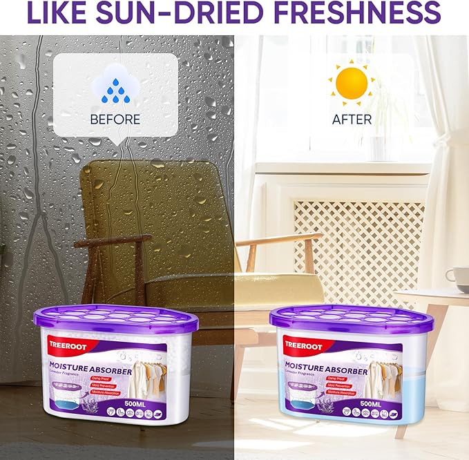 16 Pack Moisture Absorbers, 10.5 OZ Humidity Absorber Bucket, Moisture Absorbers for Closet, Dehumidifier Bucket for Wardrobes (Lavender Scent), Kitchens and Bathrooms