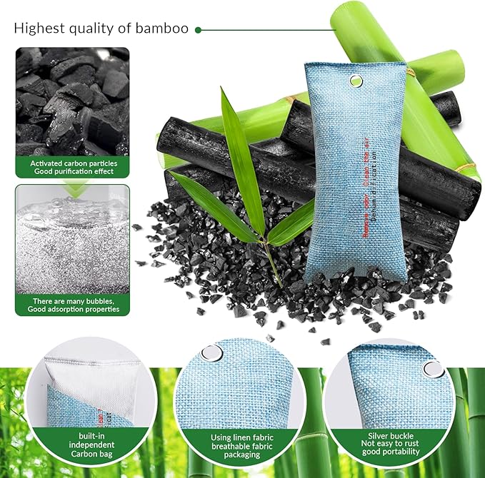 2 Bags Natural Air Purifying Bag | Bamboo Charcoal Odor Absorber for Home & Car | Closet Odor Eliminator, Small Room Deodorizer & Car Air Freshener | Charcoal Bags (75g light blue, Unscented)