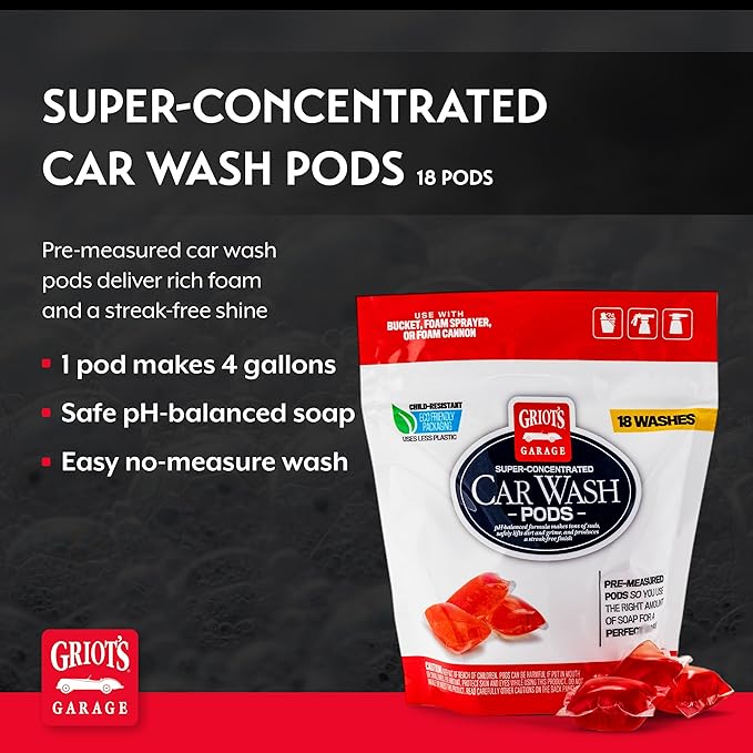 Griot's Garage Super-Concentrated Car Soap Pods for Wash Buckets, Foam Cannons, and Foaming Sprayers, pH Neutral, Auto Shampoo, 18 Pc, 10846