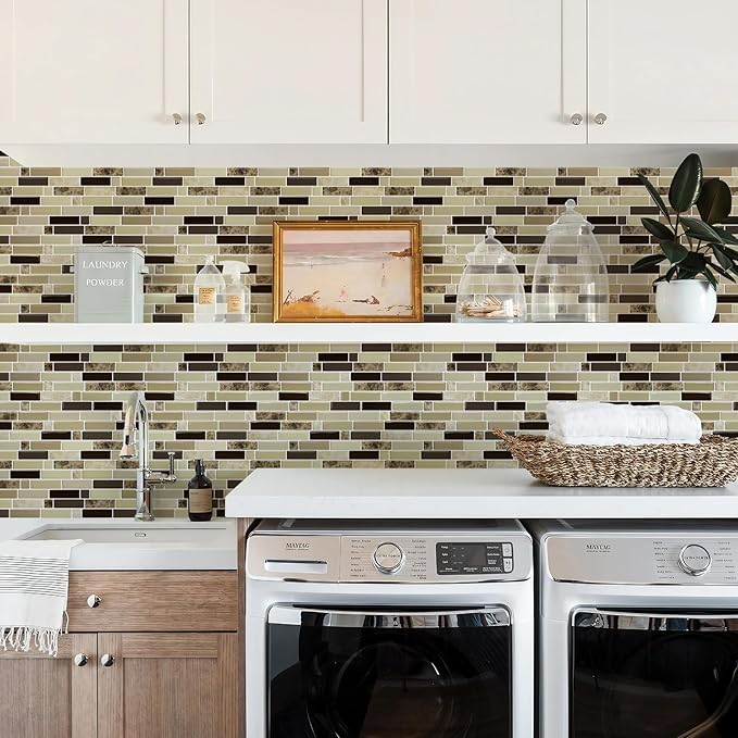 Vamos Tile 12" x 12" Peel and Stick Self Adhesive Kitchen Backsplash, Stick On Tile Backsplash for Kitchen & Bathroom(10 Sheets)
