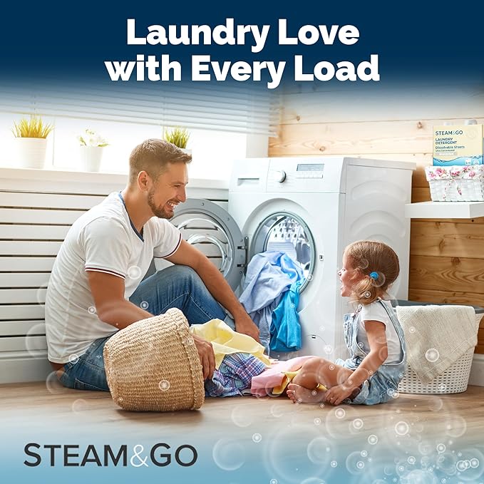 Steam & Go 3-in-1 Dissolvable Laundry Detergent Sheets - Hypoallergenic & Fragrance-Free - Unscented, 30 Count
