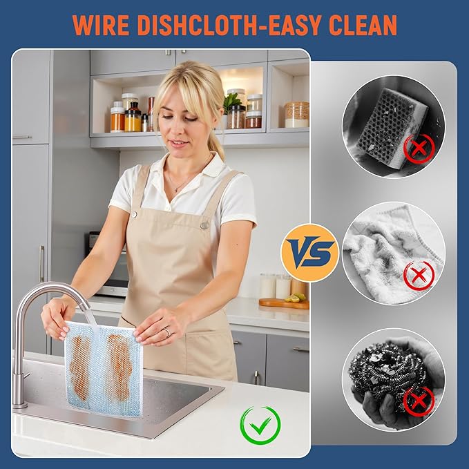 2-Sided Cleaning Dish Towels for Kitchen Microfiber Wash Cloths,30pcs Non Scratch Wire Dishcloth,Wire Dishcloth Home Essentials-Reusable Steel Wool Scrubber Washcloths,Set for Pans Sinks & Cookware