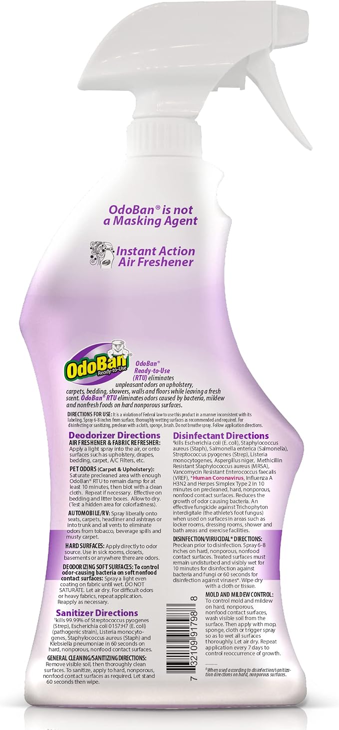 OdoBan Ready-to-Use Disinfectant and Odor Eliminator, 32 Ounce Spray Bottle, Lavender Scent