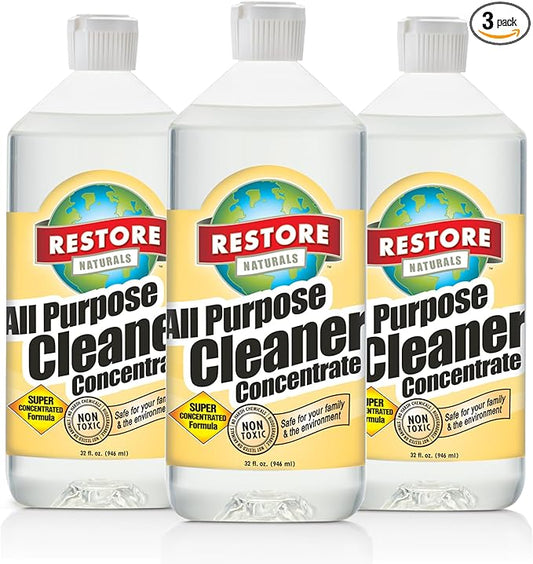 Restore Naturals Floor Cleaner & All Purpose Cleaner - 32 Fl Oz - Gentle, Non-Toxic Formula | pH Neutral | Cruelty-Free | Made in the USA - 3 Pack
