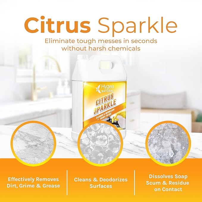 Hygea Natural Citrus Sparkle Chemical-Free Heavy Duty Degreaser & All Purpose Cleaner - Pure Citrus Extracts & Natural D-limonene - Removes Grease, Dirt & Grime (128oz Gallon)