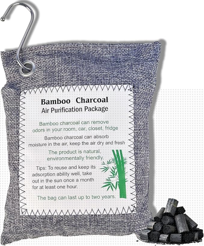Bamboo Charcoal Air Purifying Bag, Activated Charcoal Odor Absorber Moisture Absorber Car Fresheners Odor Eliminator for Home Car Closet Refrigerator Shoe Smell Remover Gym Bag Deodorizer, Grey