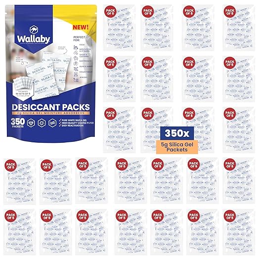 Wallaby 5g Silica Gel Desiccant Packs – 350 Packets (Food Safe, Rechargeable)