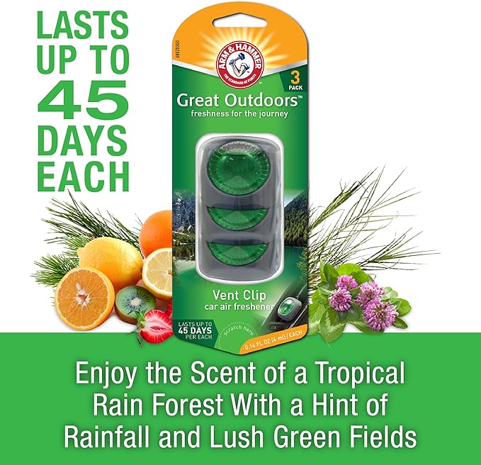 Arm & Hammer AH8203GO Great Outdoor Freshness Vent Clip for Car Air Freshener 4 Pack of 3 Piece in Each