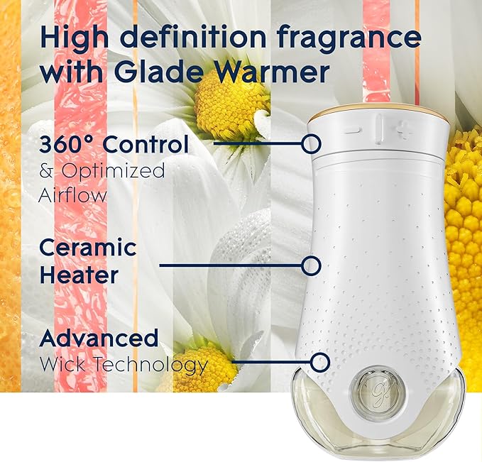 Glade PlugIns Refills Air Freshener Starter Kit, Scented and Essential Oils for Home and Bathroom, Joyful Citrus & Daisies 4.02 Fl Oz, 2 Warmers + 6 Refills