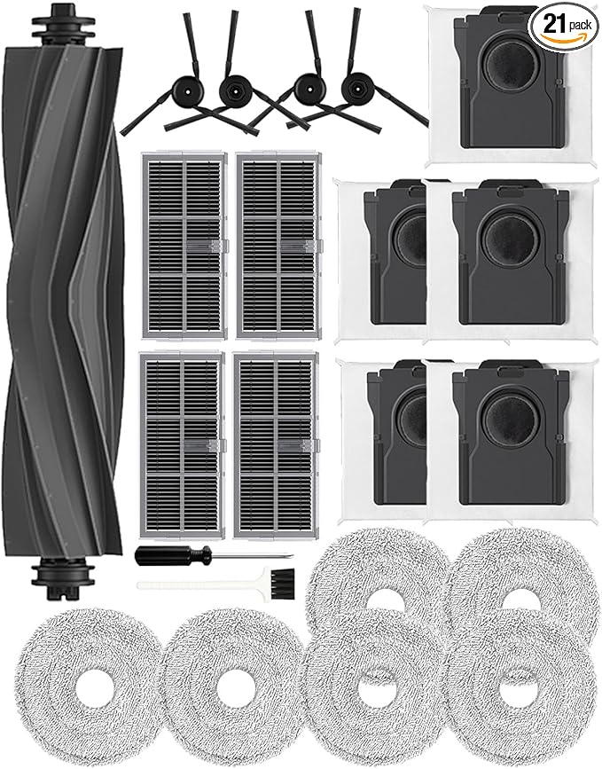 Mova P10 Pro Ultra Accessories for Mova P50 Pro,L40 Ultra Replacement Parts for Dreame X40 Master/X40 Ultra Include: 1 Main brush,4 Carbon HEPA filter, 4 Side Brushes,4 Carbon dust Bags-Yivy 22 Pcs