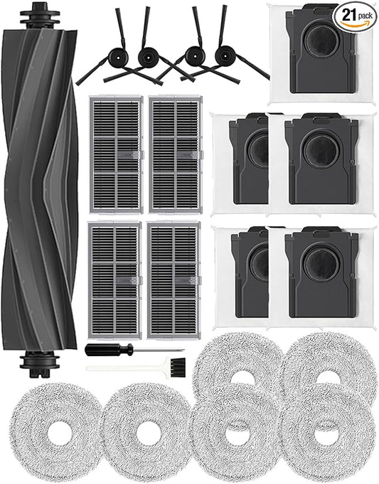 Mova P10 Pro Ultra Accessories for Mova P50 Pro,L40 Ultra Replacement Parts for Dreame X40 Master/X40 Ultra Include: 1 Main brush,4 Carbon HEPA filter, 4 Side Brushes,4 Carbon dust Bags-Yivy 22 Pcs