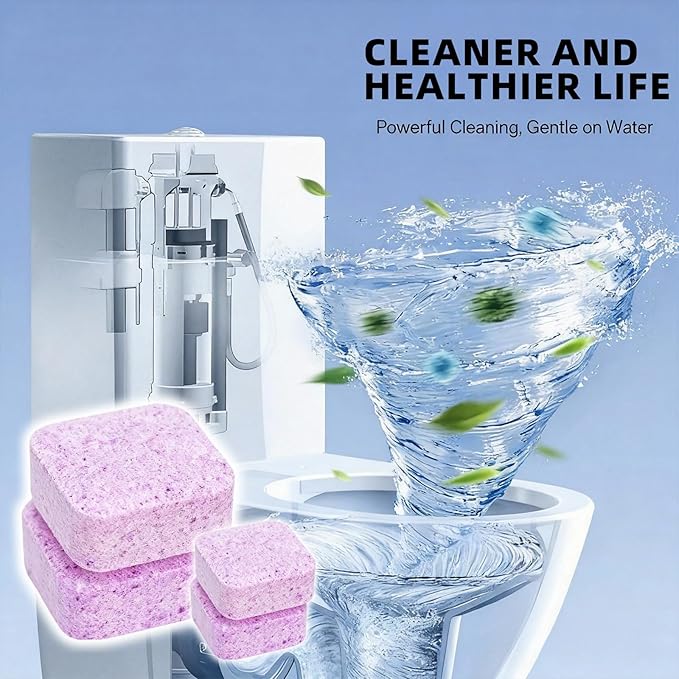 2-in-1 Toilet Cleaning Tablets (48 Pack) - 16 Effervescent Toilet Bowl Stain Remover and 32 Blue White Toilet Tank Cleaner Tablets - Limescale Removal for Septic System