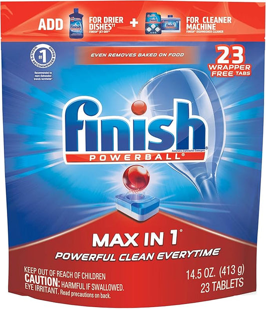 Finish Max in 1 Powerball, Dishwasher Detergent Tablets - Dish Tabs (Packaging May Vary), 23 Count (Pack of 1)