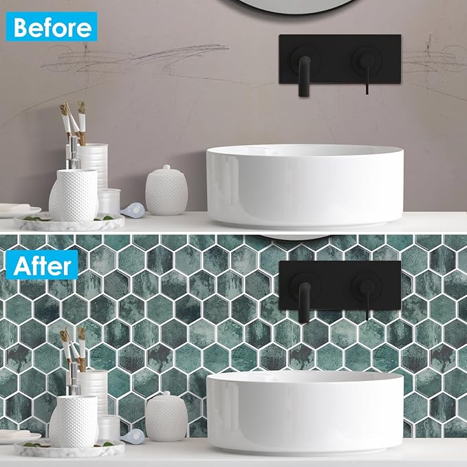 10-Sheet Hexagon Peel and Stick Backsplash for Kitchen, New Upgrade Premium Extra Thicker Design 3D Self Adhesive Wall Tiles, Large Stick on Tiles for Kitchen and Bathroom (12" x 12")
