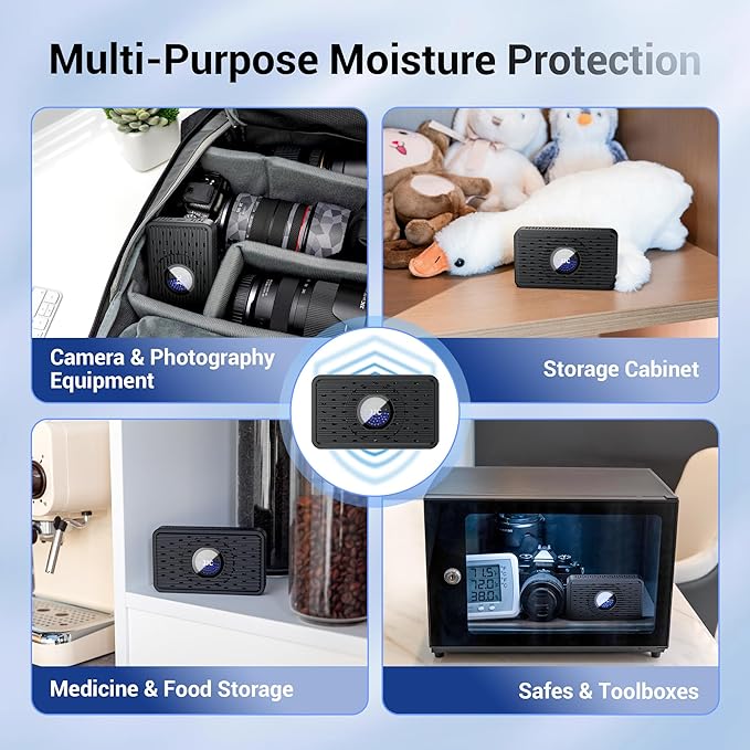 JJC Reusable Desiccant Dehumidifier with 70g Silica Gel, Portable Moisture Absorber for Gun Safe, Camera Lens Electronic Dry Cabinet, 3D Printer Filaments Storage, Guitar Bag & Closet, USB-C Charging
