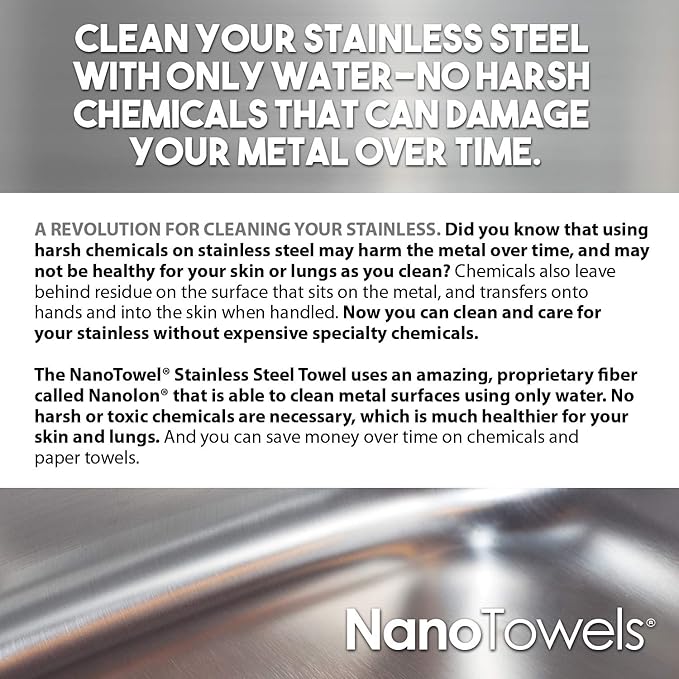 Stainless Steel Cleaner | The Amazing Chemical Free Stainless Steel Cleaning Reusable Wipe Cloth | Kid & Pet Safe | Nano Blue 7x16 (1 pc)