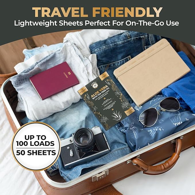 Natural Laundry Detergent Sheets & Fabric Softener | Eco-Friendly|Fragrance-Free & Hypoallergenic Up to 100 Loads | Aloe Vera & Pure Tea Tree Oil | Plant-Based, Biodegradable, Enzyme Powered,Baby Safe