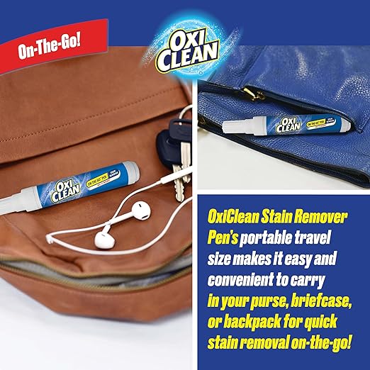 OxiClean On The Go Stain Remover Pen for Clothes, Portable Instant Stain Remover Stick with Scrubber Tip, Travel-Friendly Pen for Clothes Laundry, for Food Drink Cosmetics, 6 Count