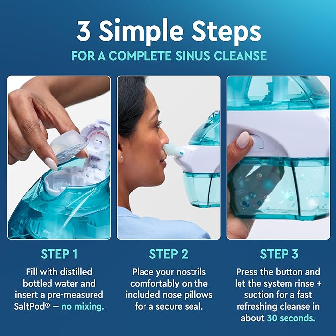 Navage® Starter Bundle – Nasal Irrigation System - Saline Nasal Rinse Kit with 1 Nose Cleaner and 30 SaltPods for Congestion Relief ($109 Value). Sinus Rinse for Clinically Proven Benefits