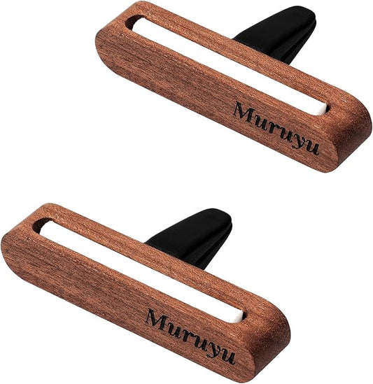 2-Pack Car Vent Clip Diffuser, Natural Sapele Wood Car Air Freshener for Essential Oils, Refillable Solid Wood Design (No Essential Oils)